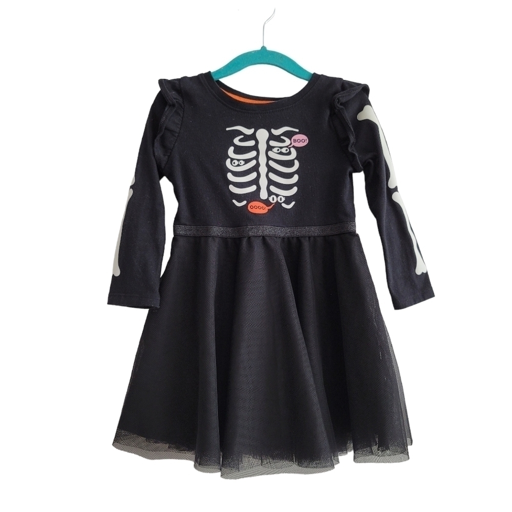 Cat & Jack Black Skeleton Bones Tutu Long Sleeve Halloween Dress
